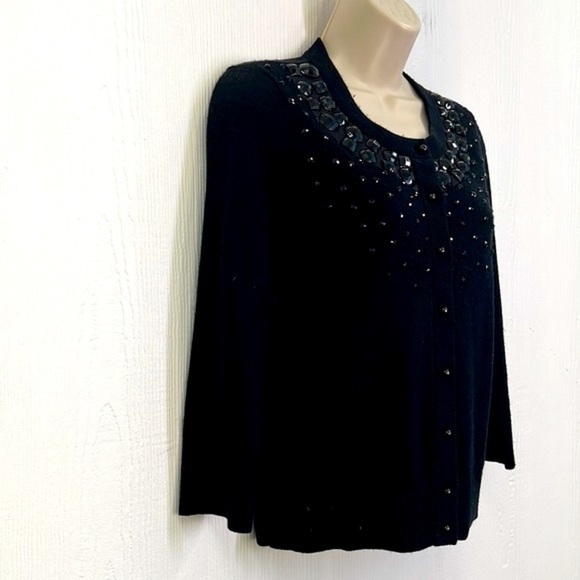 Kate spade - Kati Black Beaded Wool And Cashmere Button Up Cardigan Small - Picture 5 of 11